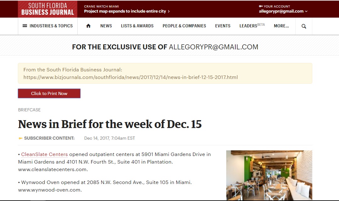 South florida business journal wo 12 15 17 allegory pr services
